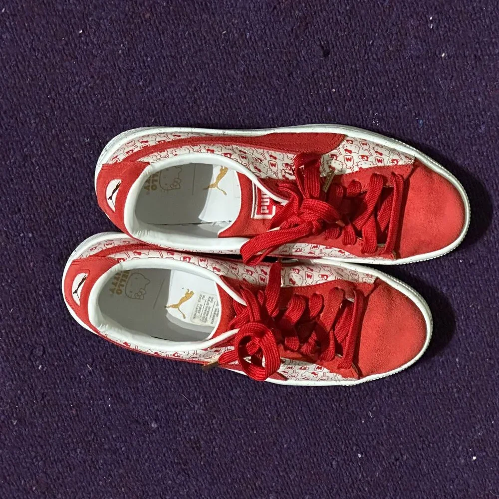 Puma x Hello Kitty Super Kawaii Red Suede Sneakers Womens 7.5 Almost Never Worn! - Picture 5 of 9
